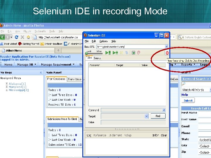 Selenium IDE in recording Mode 