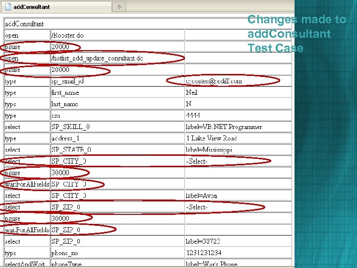 Changes made to add. Consultant Test Case 