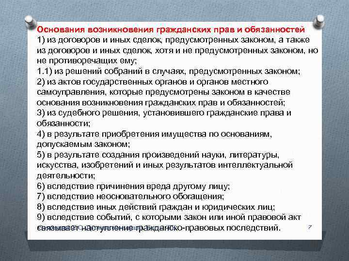 Схема основания возникновения гражданских прав и обязанностей