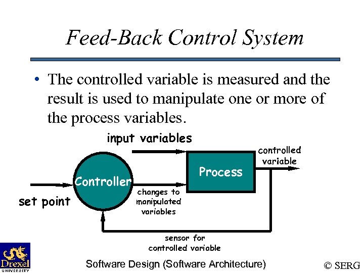 Feed-Back Control System • The controlled variable is measured and the result is used