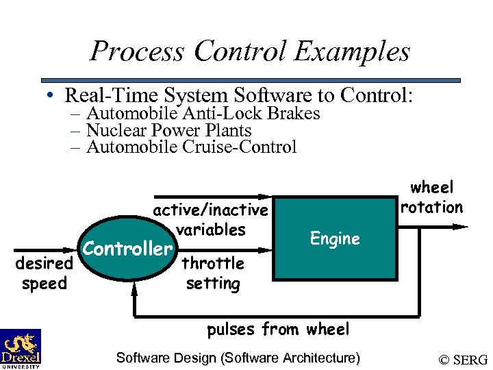 Process Control Examples • Real-Time System Software to Control: – Automobile Anti-Lock Brakes –