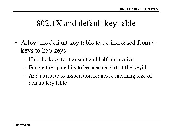 doc. : IEEE 802. 11 -01/610 r 02 802. 1 X and default key