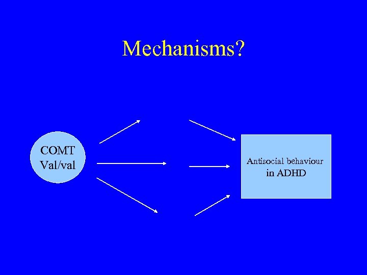 Mechanisms? COMT Val/val Antisocial behaviour in ADHD 