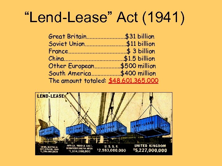 “Lend-Lease” Act (1941) Great Britain. . . $31 billion Soviet Union. . . .