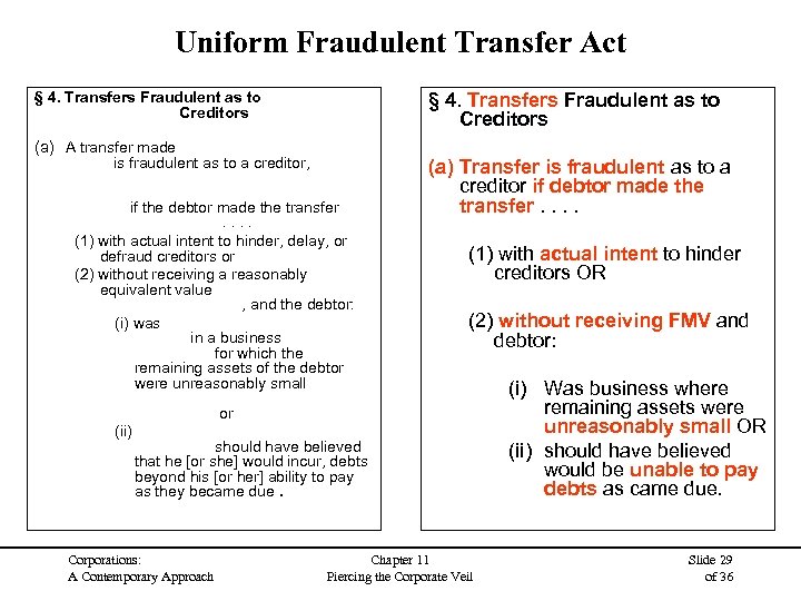 Uniform Fraudulent Transfer Act § 4. Transfers Fraudulent as to to Creditors § 4.