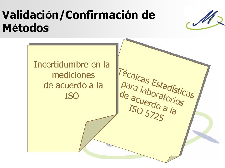 Validación/Confirmación de Métodos Incertidumbre en la Técn mediciones icas Est par de acuerdo a