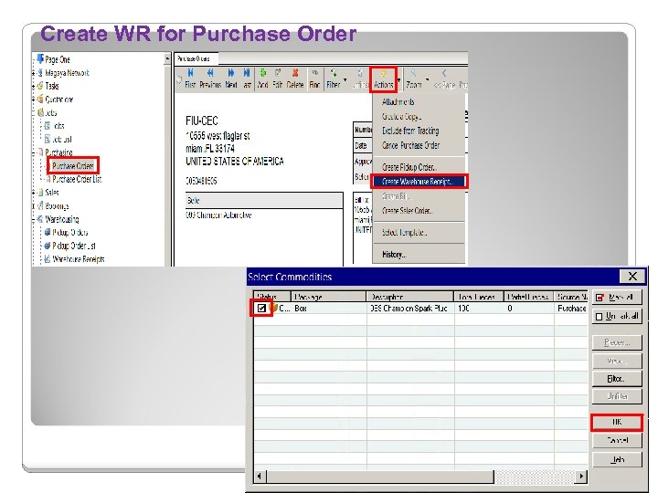 Create WR for Purchase Order 