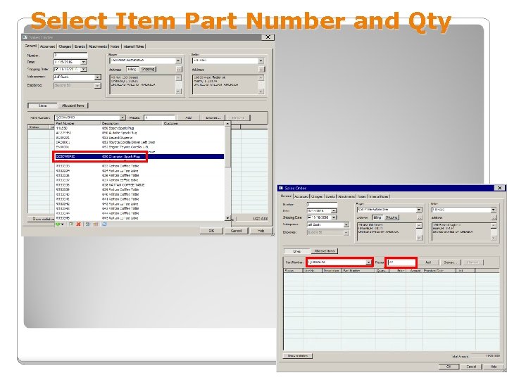 Select Item Part Number and Qty 