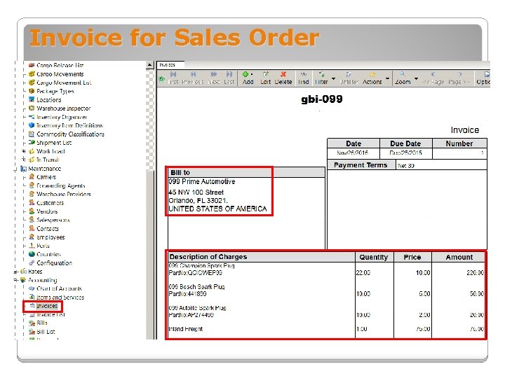 Invoice for Sales Order 