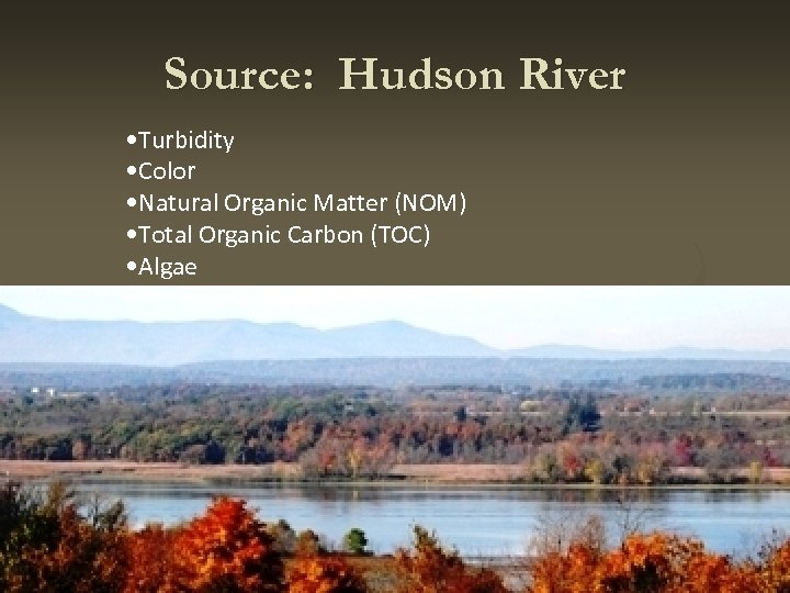 Source: Hudson River • Turbidity • Color • Natural Organic Matter (NOM) • Total