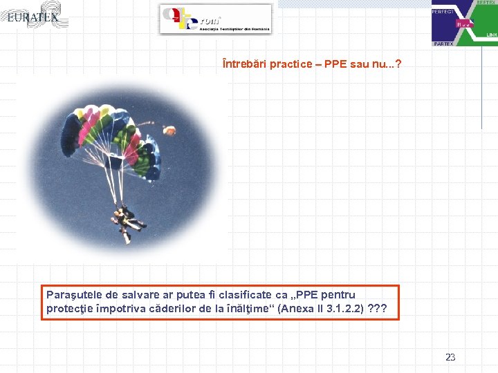 Întrebări practice – PPE sau nu. . . ? Paraşutele de salvare ar putea