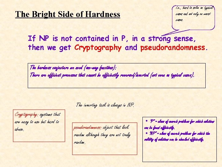 The Bright Side of Hardness I. e. , hard to solve on typical cases