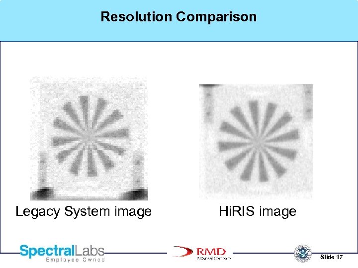 Resolution Comparison Legacy System image Hi. RIS image Slide 17 