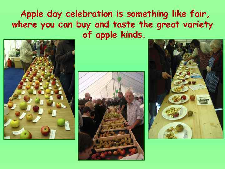 Apple day celebration is something like fair, where you can buy and taste the