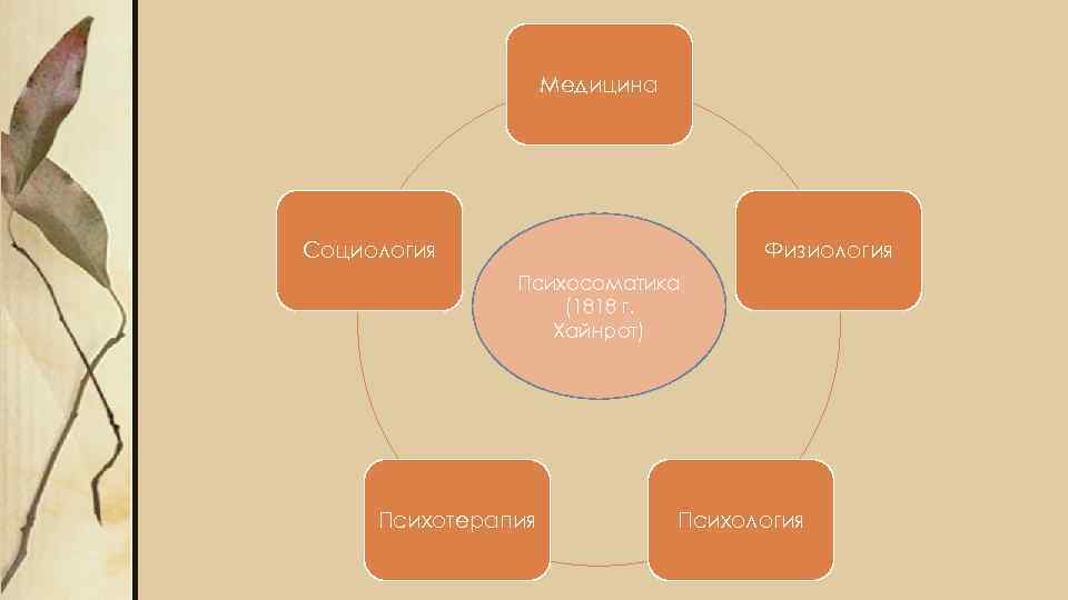Медицина Социология Физиология Психосоматика (1818 г. Хайнрот) Психотерапия Психология 