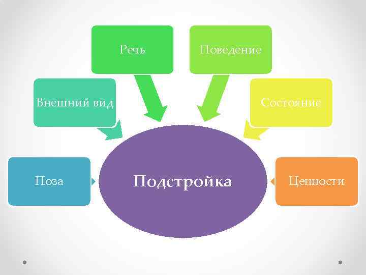 Речь Поведение Внешний вид Поза Состояние Подстройка Ценности 