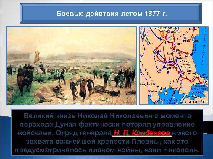 Боевые действия летом 1877 г. Великий князь Николай Николаевич с момента перехода Дуная фактически