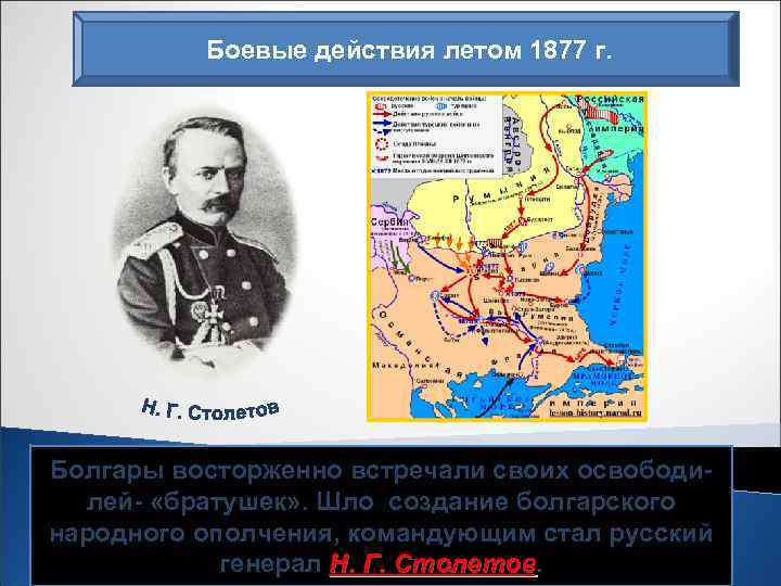 Рассмотрите схему напишите имя русского генерала который командовал болгарским ополчением