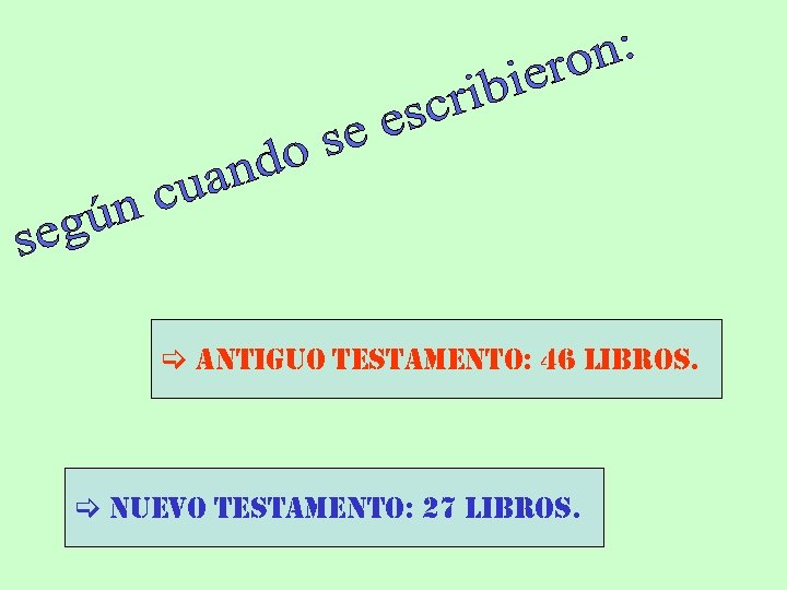  ANTi. GUo TEs. TAMENTo: 46 libros. NUEVo TEs. TAMENTo: 27 libros. 