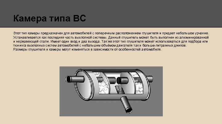 Камера типа ВС Этот тип камеры предназначен для автомобилей с поперечным расположением глушителя и