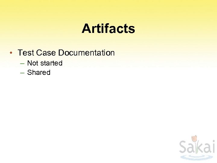 Artifacts • Test Case Documentation – Not started – Shared 