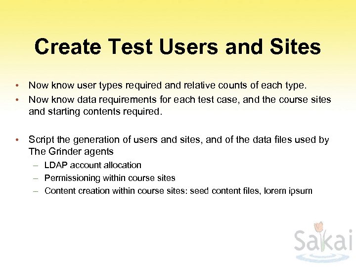 Create Test Users and Sites • Now know user types required and relative counts