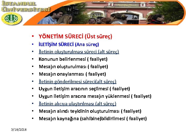 • YÖNETİM SÜRECİ (Üst süreç) 3/18/2018 • • • İLETİŞİM SÜRECİ (Ana süreç)