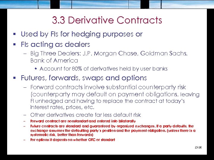 3. 3 Derivative Contracts § Used by FIs for hedging purposes or § FIs