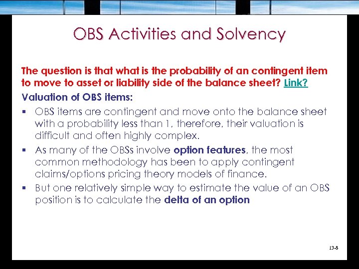 OBS Activities and Solvency The question is that what is the probability of an