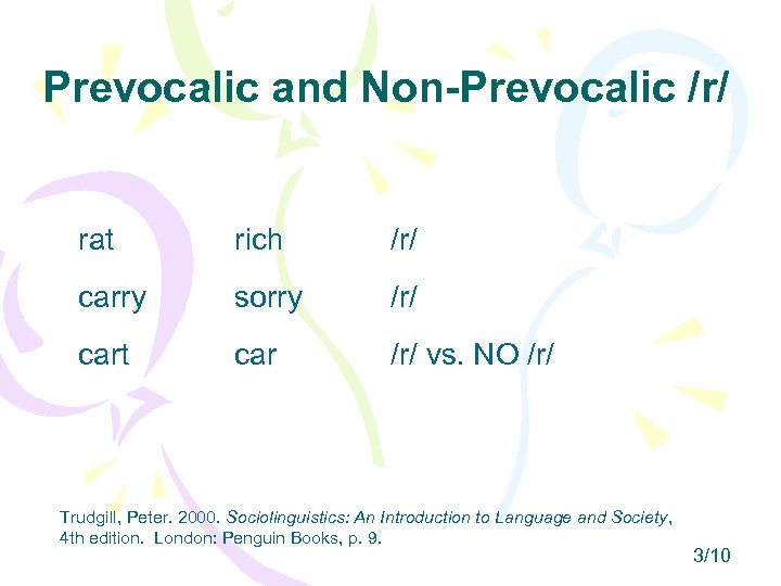 Prevocalic and Non-Prevocalic /r/ rat rich /r/ carry sorry /r/ cart car /r/ vs.