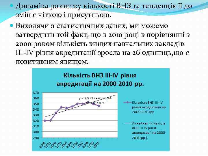  Динаміка розвитку кількості ВНЗ та тенденція її до змін є чіткою і присутньою.