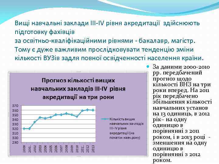 Вищі навчальні заклади III-IV рівня акредитації здійснюють підготовку фахівців за освітньо-кваліфікаційними рівнями - бакалавр,