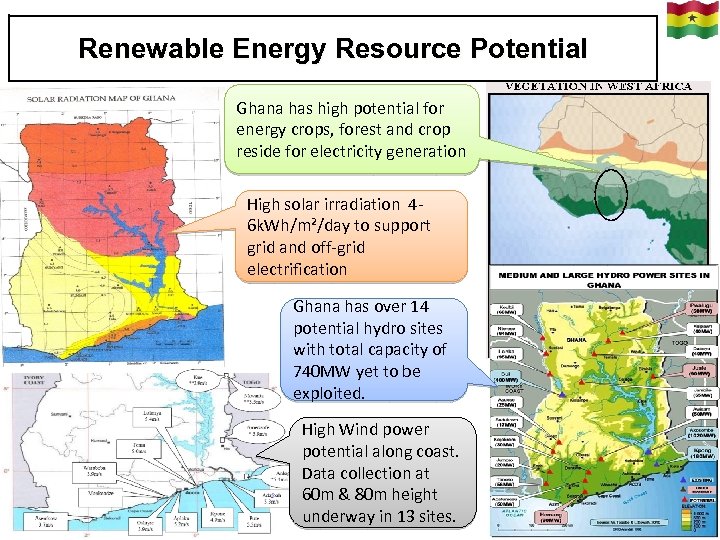 Renewable Energy Resource Potential Ghana has high potential for energy crops, forest and crop