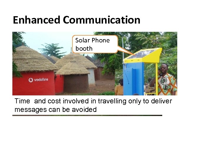 Enhanced Communication Solar Phone booth Time and cost involved in travelling only to deliver