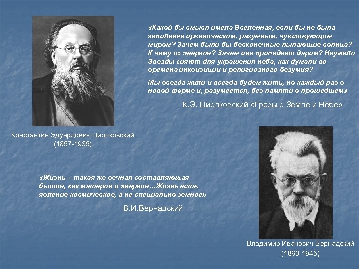  «Какой бы смысл имела Вселенная, если бы не была заполнена органическим, разумным, чувствующим