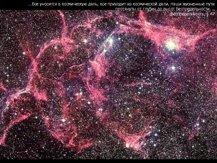…Все уносится в космическую даль, все приходит из космической дали. Наши жизненные пути протянуты