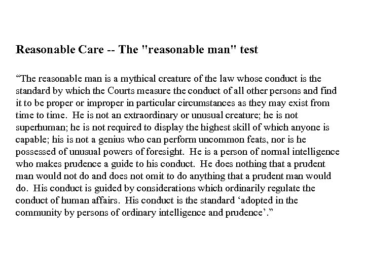 Reasonable Care -- The 