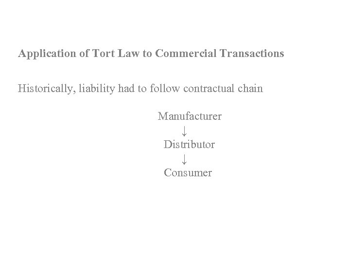 Application of Tort Law to Commercial Transactions Historically, liability had to follow contractual chain