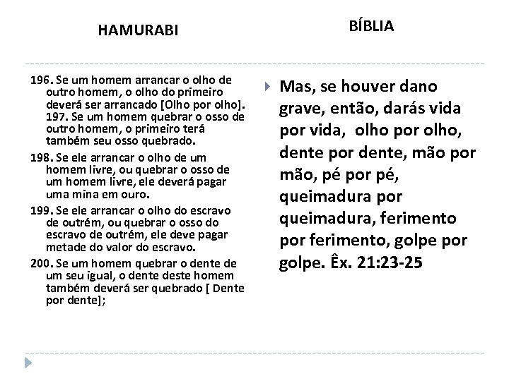 BÍBLIA HAMURABI 196. Se um homem arrancar o olho de outro homem, o olho