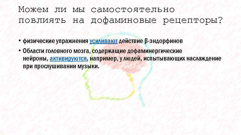 Можем ли мы самостоятельно повлиять на дофаминовые рецепторы? • физические упражнения усиливают действие β-эндорфинов
