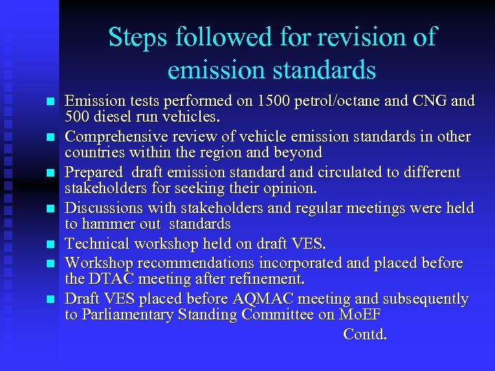 SETTING AMBIENT AIR QUALITY AND VEHICULAR EMISSION STANDARDS