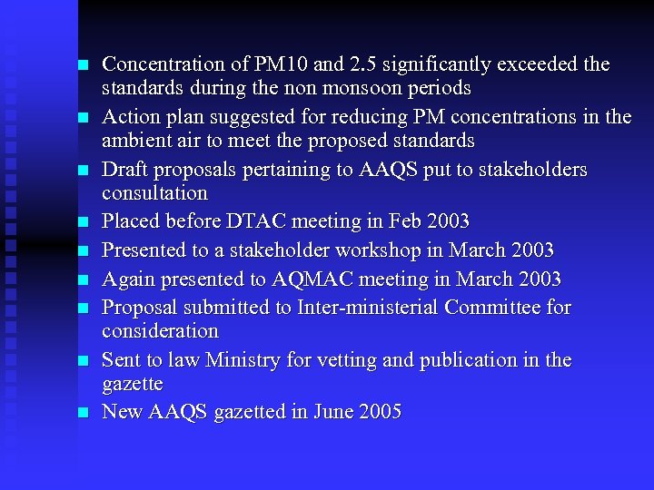 n n n n n Concentration of PM 10 and 2. 5 significantly exceeded