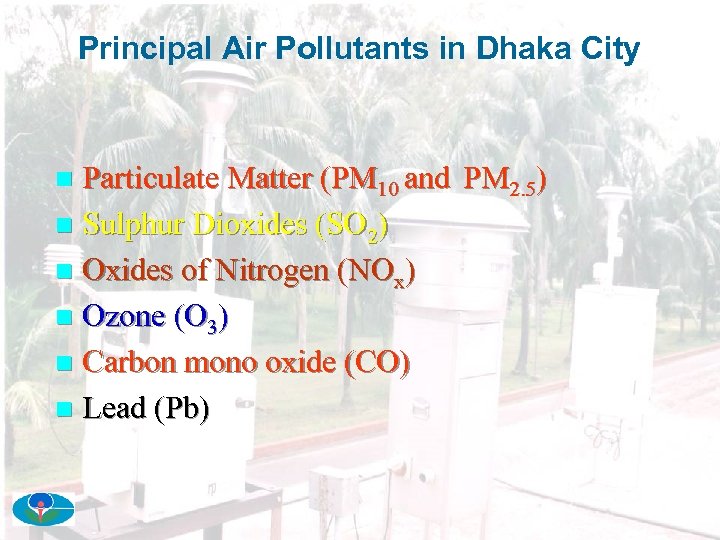 Principal Air Pollutants in Dhaka City Particulate Matter (PM 10 and PM 2. 5)