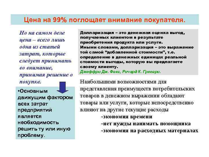 Цена на 99% поглощает внимание покупателя. Но на самом деле цена – всего лишь