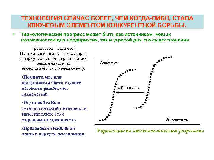 ТЕХНОЛОГИЯ СЕЙЧАС БОЛЕЕ, ЧЕМ КОГДА-ЛИБО, СТАЛА КЛЮЧЕВЫМ ЭЛЕМЕНТОМ КОНКУРЕНТНОЙ БОРЬБЫ. • Технологический прогресс может