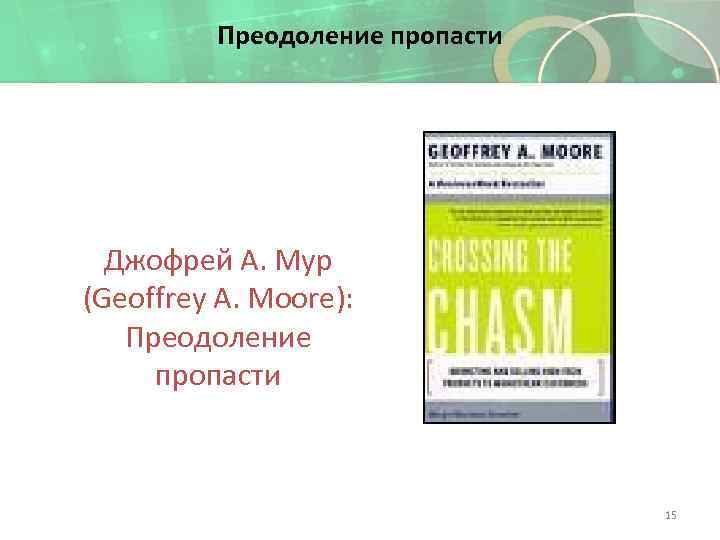 Преодоление пропасти Джофрей А. Мур (Geoffrey A. Moore): Преодоление пропасти 15 