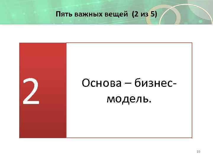 Пять важных вещей (2 из 5) 2 Основа – бизнесмодель. 33 