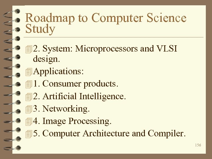 Roadmap to Computer Science Study 4 2. System: Microprocessors and VLSI design. 4 Applications: