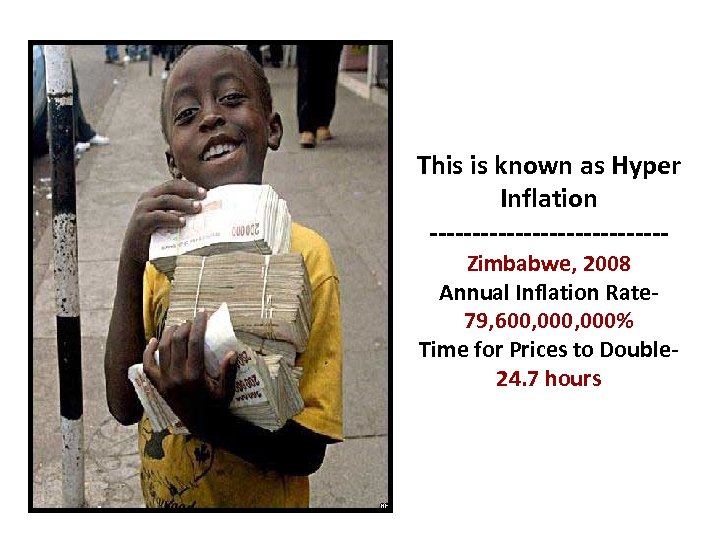 This is known as Hyper Inflation --------------Zimbabwe, 2008 Annual Inflation Rate 79, 600, 000%