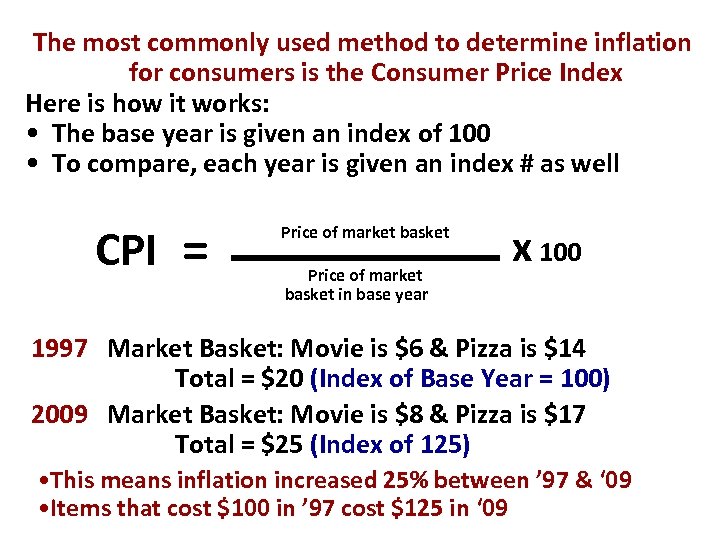 The most commonly used method to determine inflation for consumers is the Consumer Price